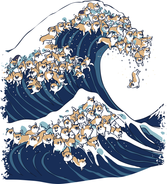 The Great Wave of Corgi Kids T-Shirt by huebucket