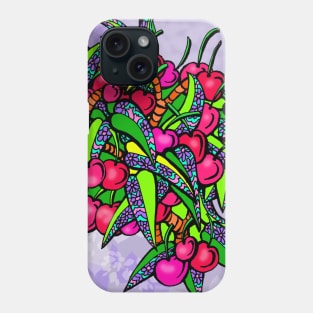 Cherry Fantasy - Plump Ripe Cherries with Flower Leaves in a Purple Sky Phone Case