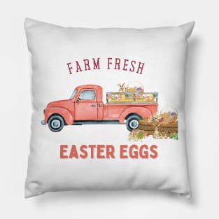 Farm Fresh Easter Eggs - Truck with Eggs and Bunnies Pillow