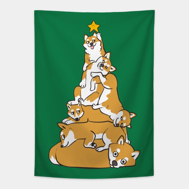 Christmas Tree Shiba Inu Tapestry by huebucket