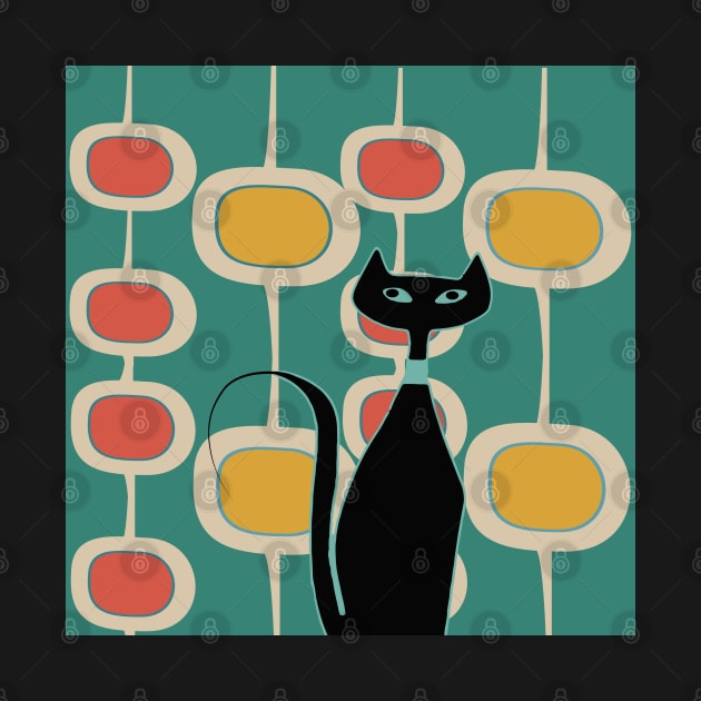 Retro Cat on Orange and Mid Century Bubbles by Lisa Williams Design