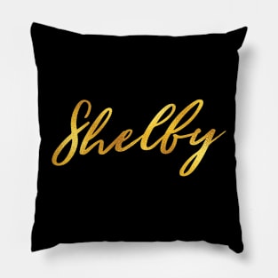 Shelby Name Hand Lettering in Faux Gold Letters Pillow