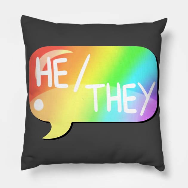 He/They Pronoun Bubble - Rainbow Pillow by leashonlife