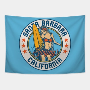 Vintage Surfing Badge for Santa Barbara, California Tapestry