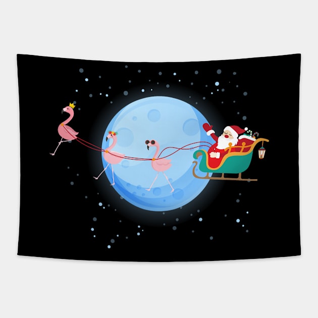 Santa Claus Riding flamingo Tapestry by Skylane