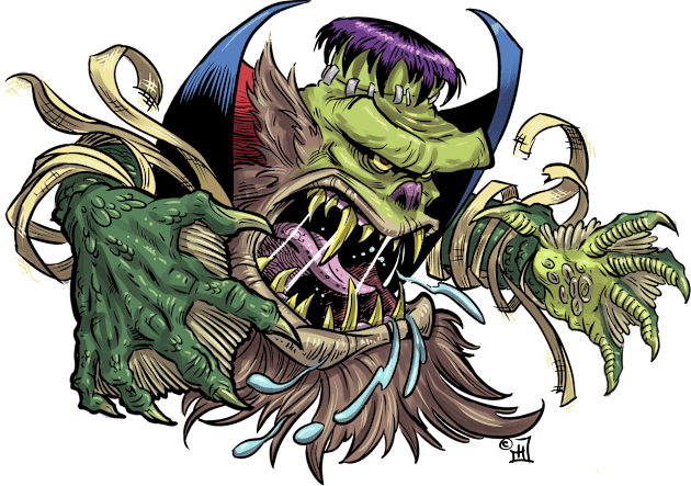 DraculaFrankensteinWerewolfMummy from the Black Lagoon Kids T-Shirt by Himmelworks