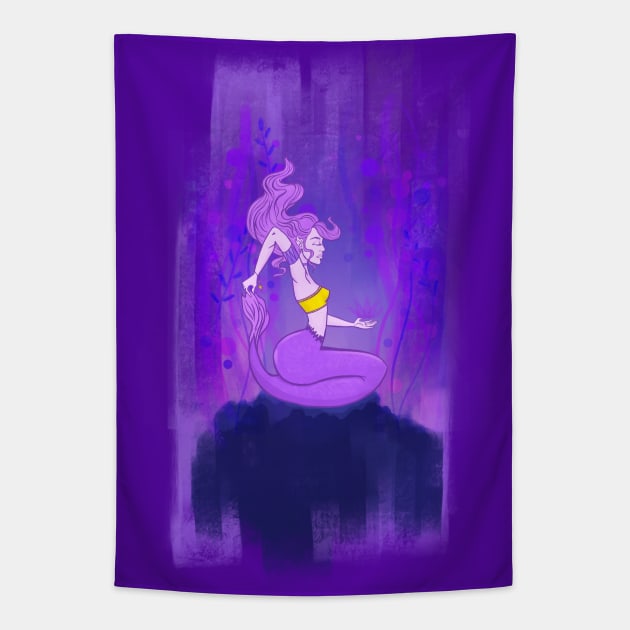 Purple Mermaid Yoga Calm Peace Tapestry by Vikki.Look