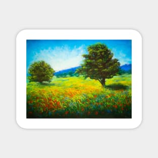 Pastel painting - Poppy field Magnet