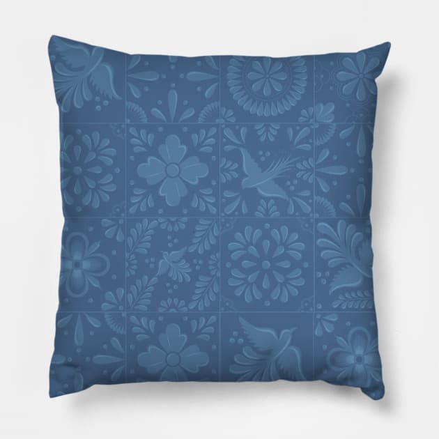 Classy Blue Talavera Tile Pattern by Akbaly Pillow by Akbaly