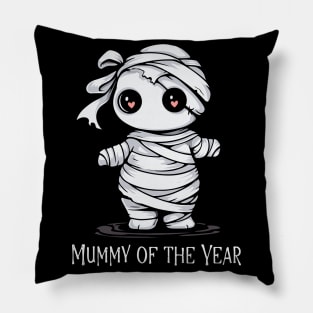 Halloween T-Shirt, Mummy of the Year Shirt, Mom's Spooky Tee, Fun Mummy Design, Women's Top, Family Halloween Apparel Pillow