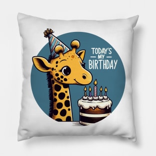 Kawaii Giraffe Today Is My Birthday Party Pillow