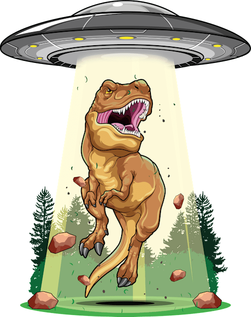 Cosmic Encounter:  Dinosaur Alien Abduction Kids T-Shirt by GoshWow 