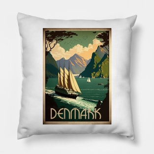 Denmark Coastline Vintage Travel Art Poster Pillow