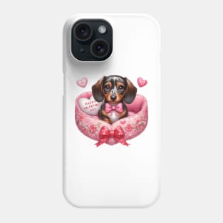 Valentine Dachshund Dog in Bed Phone Case