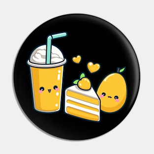 Cute Design in Kawaii Style with a Mango Cake and Milkshake | Kawaii Food Art Pin