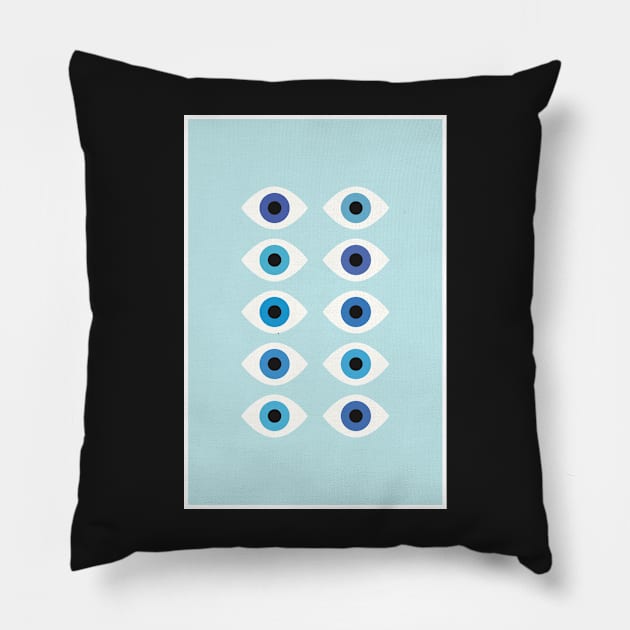 Evil Eye Abstract Retro Blue Gradient Minimalist Modern Art Pillow by mystikwhale