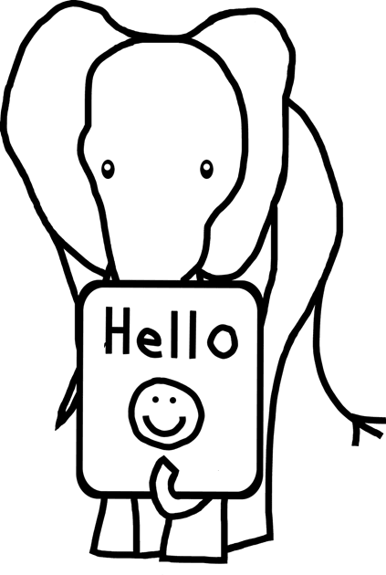 Elephant says Hello Outline Kids T-Shirt by ellenhenryart