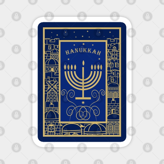 Happy Hanukkah Festival! Jewish Holiday Hanukkah Menorah traditional Chanukah Vintage gold pattern Magnet by sofiartmedia