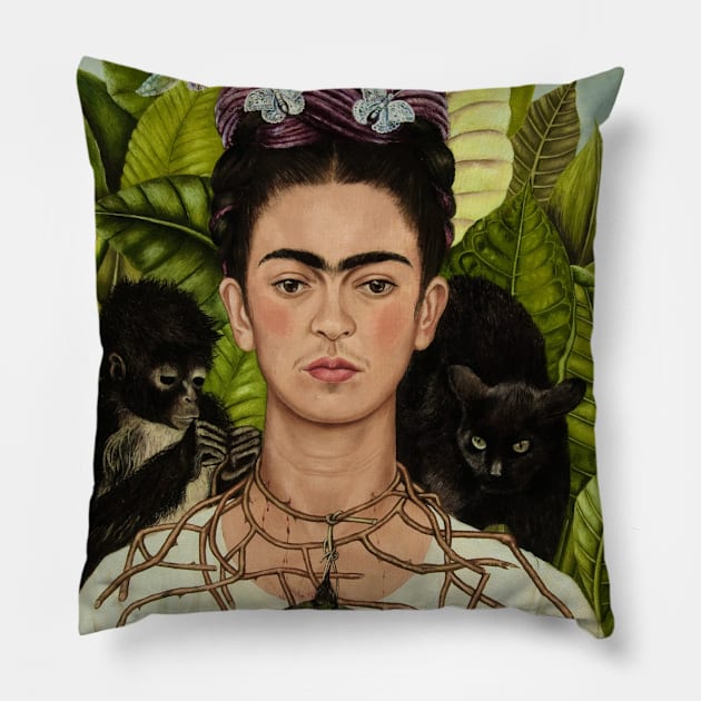 Self Portrait with Necklace of Thorns and Hummingbird by Frida Kahlo Pillow by FridaBubble