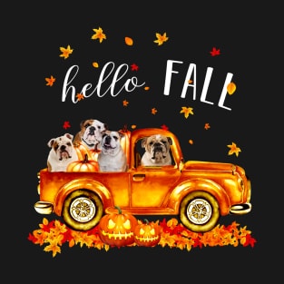 Bulldogs Hello Fall - Bulldogs In Car Pumpkin Halloween T-shirt Bulldogs Autunm Gift T-Shirt