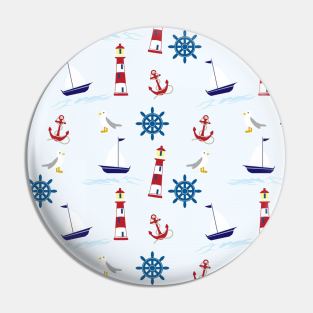 Nautical design with seagulls, anchors and lighthouses Pin