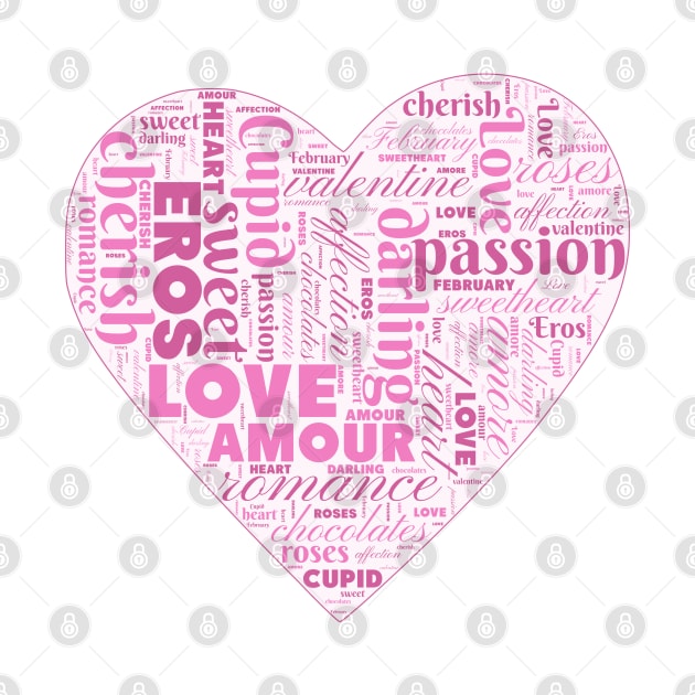 Pink Heart Valentine Love Word Cloud On White by Gsallicat