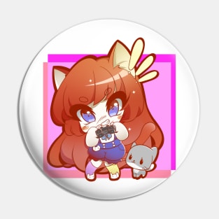 Gamer Girl Chibi Cat Catgirl Video Game Pin