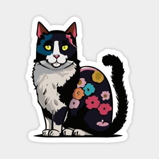 Black and White Flower Cat Magnet