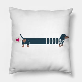 Dachshunds long love // fuchsia pink hearts scarves sweaters and other Valentine's Day details nile blue and brown funny weiner dog puppy Pillow