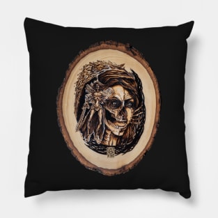 Draugr - nordic ghost pyrography print, wood texture Pillow