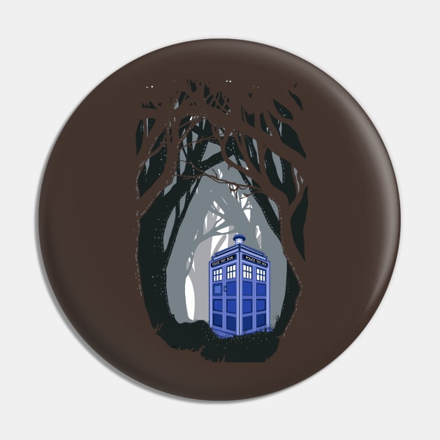 Blue Phone box lost in the woods Pin by Dezigner007