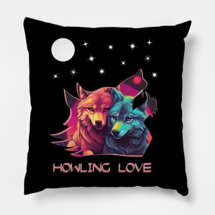 HOWLING LOVE MOON STARS WOLVES WOLF SILHOUETTE Pillow