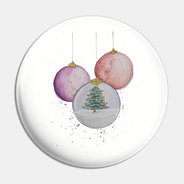 Watercolor Christmas Snow Globe Bauble Pin by Jessfm