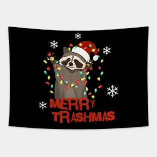 Funny Christmas Raccoon Merry Trashmas Tapestry