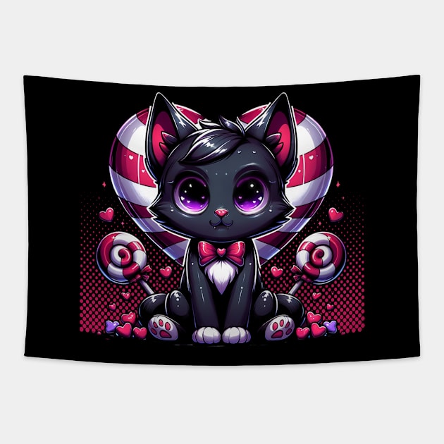 Valentines Day Black Cat Tapestry by Offbeat Outfits