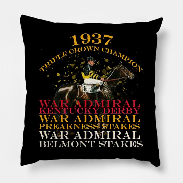 1937 Triple Crown Champion War Admiral horse racing design Pillow by Ginny Luttrell