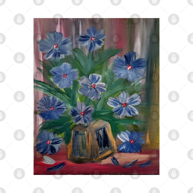 Blue carnations in antique vase by kkartwork