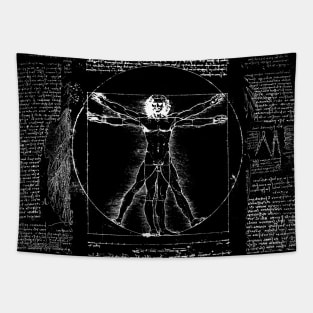 VITRUVIAN MAN Handwriting of Leonardo Da Vinci Black White Tapestry