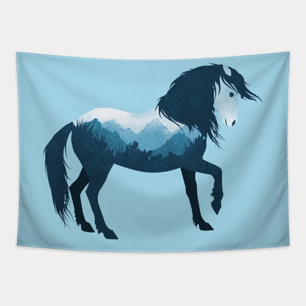 Dramabite Wild Horse Mustang Equine Double Exposure Wildlife Animal Tapestry by dramabite