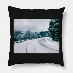 Norway in Wintertime - Valley and Snow-Covered Mountain Road Pillow