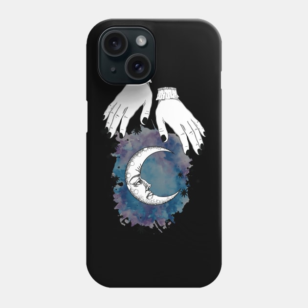 Moon and hand Boho T-shirt Phone Case by Manlangit Digital Studio