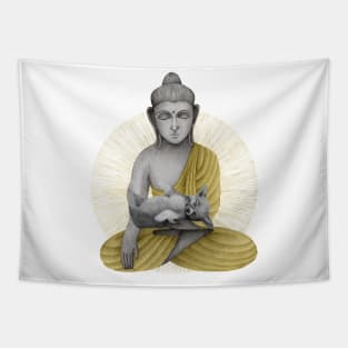 yellow Buddha with puppy Tapestry