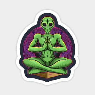 alien green doing yoga Magnet