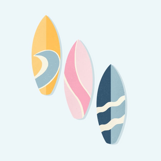 Yellow, pink and blue surfboards by Home Cyn Home 