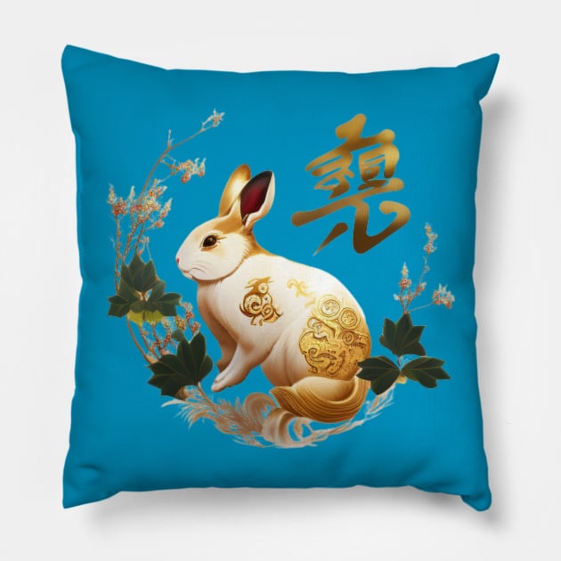 Chinese Year of the Rabbit New Year 2023 Pillow by YuriArt