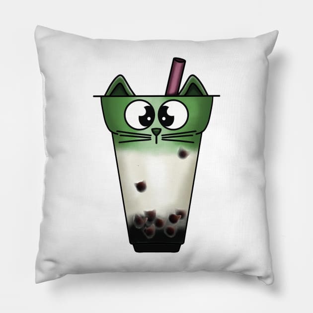 Boba Meow Tea Pillow by Nuffypuffy