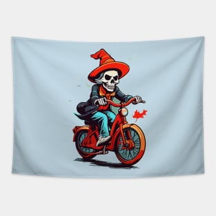 Witch skeleton riding bike Tapestry