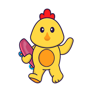Cute chicken holding a skateboard. T-Shirt