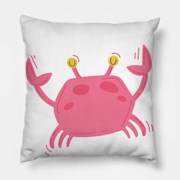 Pink crab in cartoon style Pillow by Winterbirth