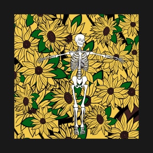 Skeleton in sunflower garden T-Shirt